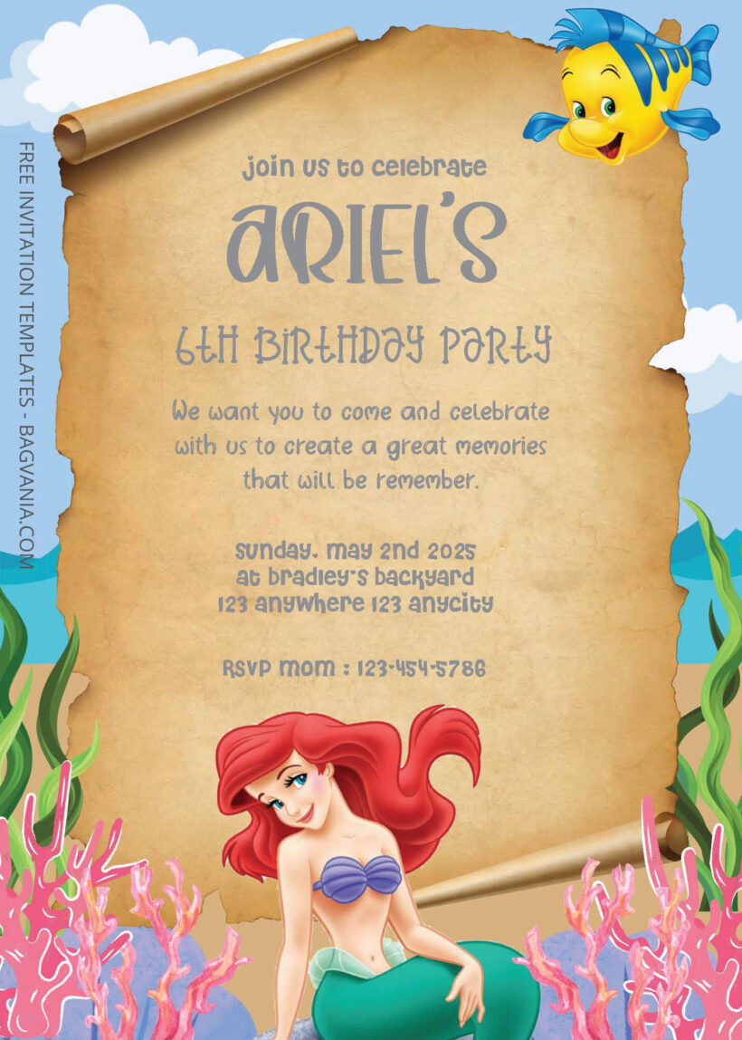 FREE PDF Invitation - Little Mermaid Birthday Invitation Templates