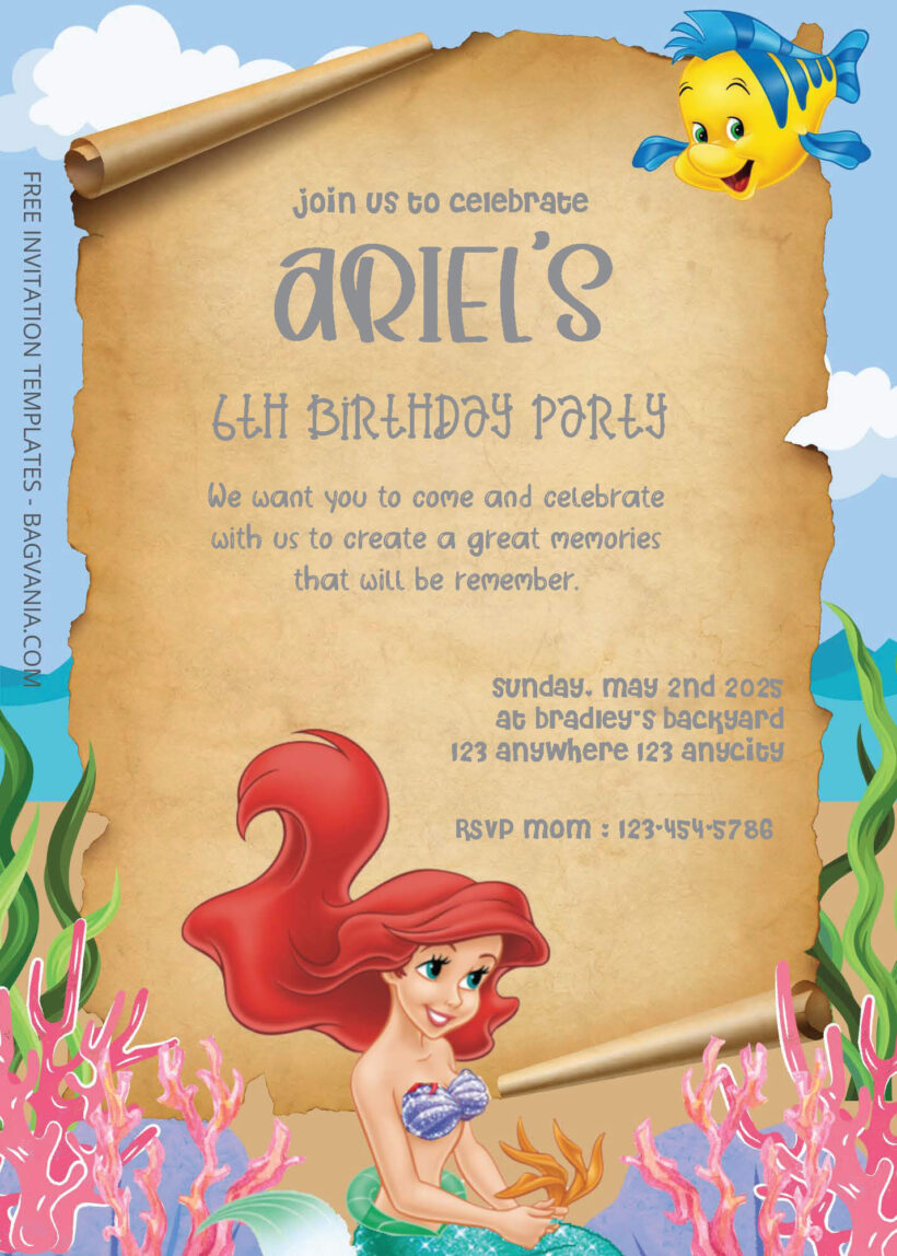 FREE PDF Invitation - Little Mermaid Birthday Invitation Templates