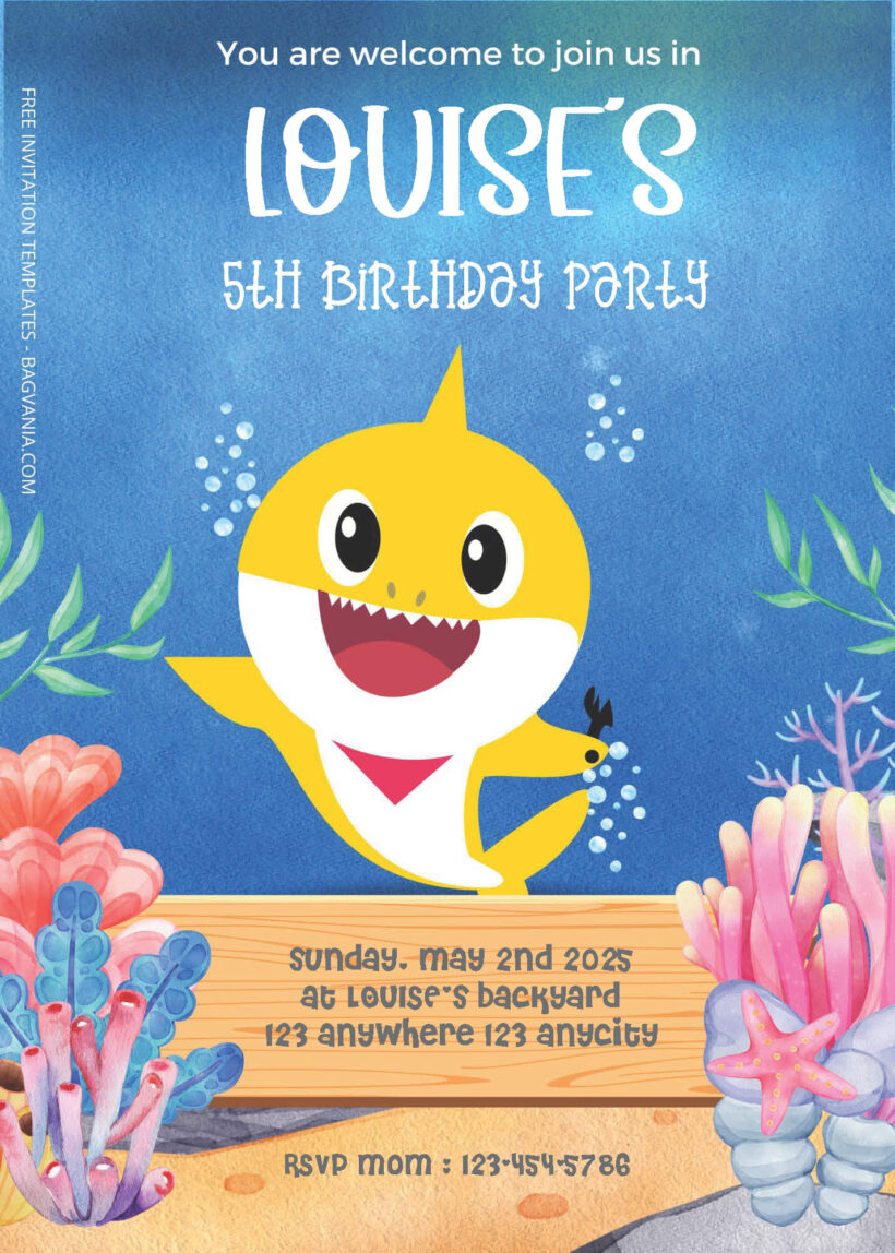 FREE PDF Invitation - Pinkfong Baby Shark Birthday Invitation Templates