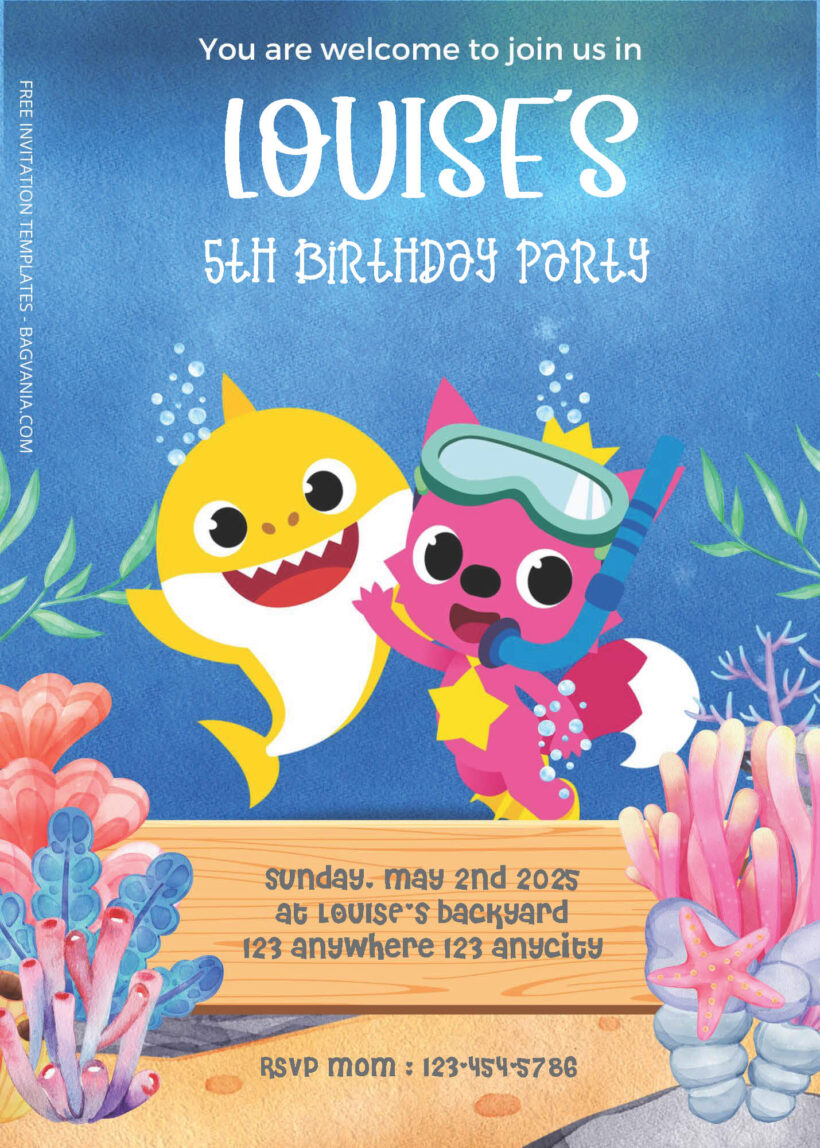 FREE PDF Invitation - Pinkfong Baby Shark Birthday Invitation Templates