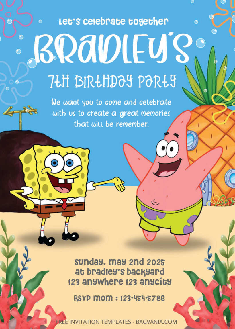 FREE PDF Invitation - Spongebob Squarepants Birthday Invitation Templates