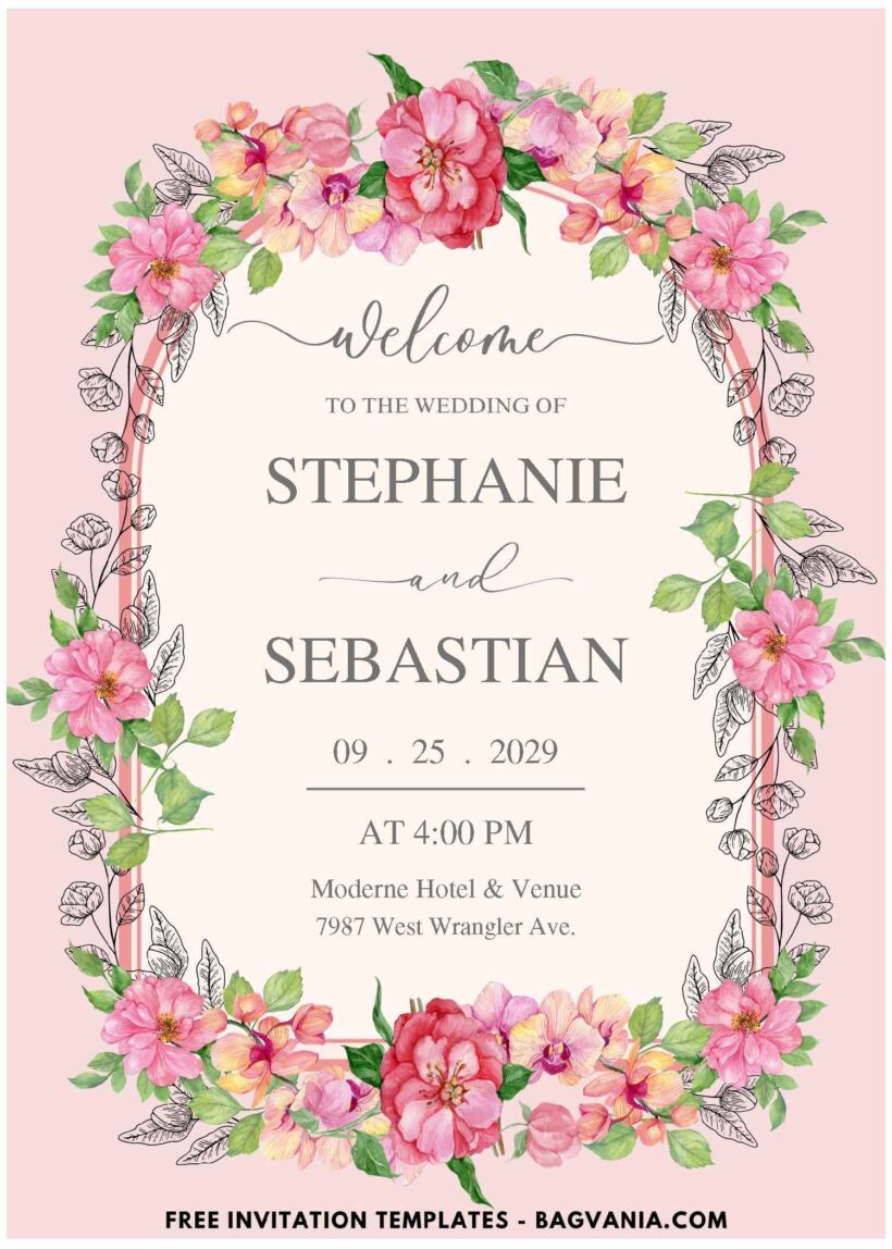 (Easily Edit PDF Invitation) Watercolor Floral Edge Wedding Invitation ...