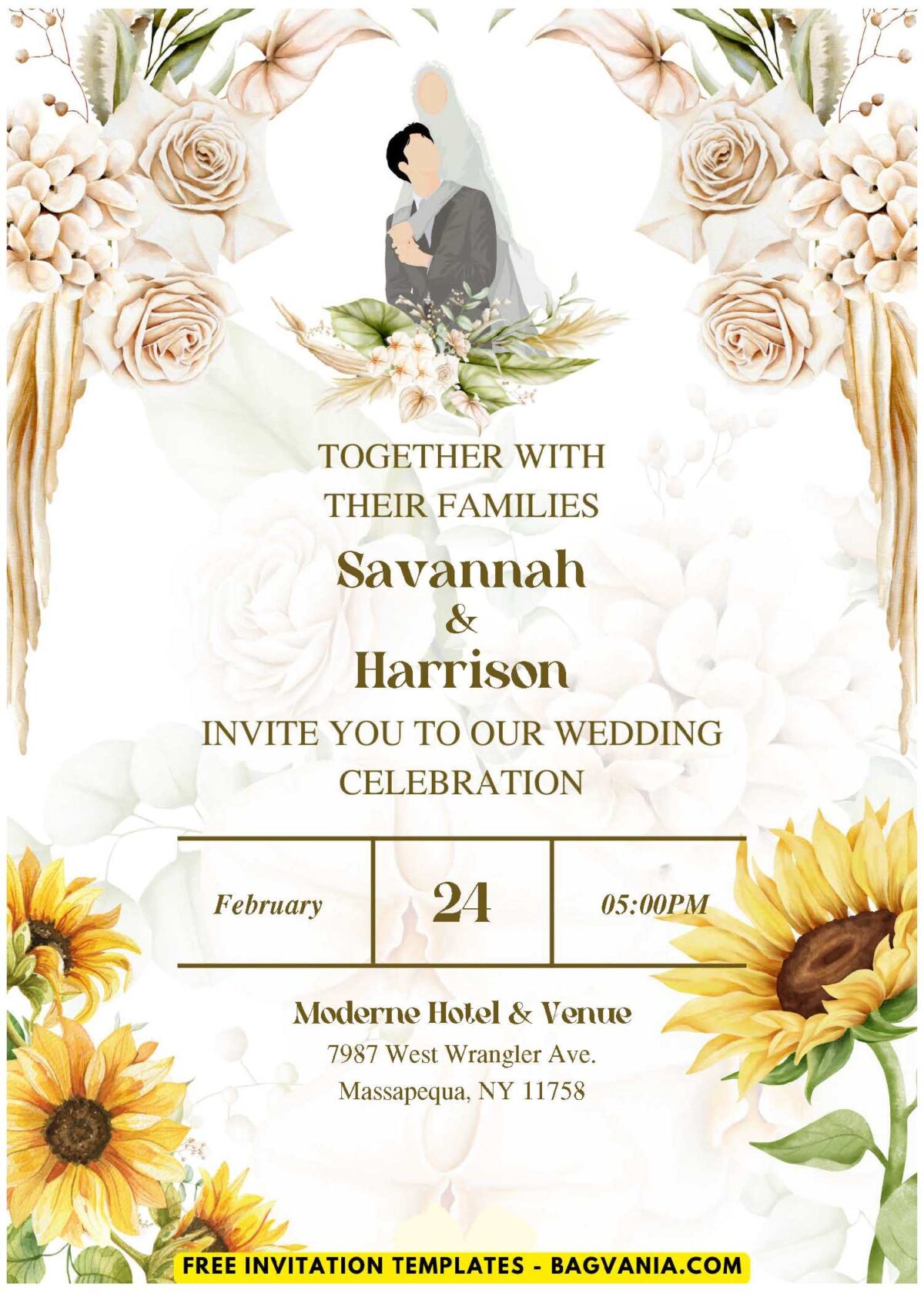 (Easily Edit PDF Invitation) Vintage Sunflower Wedding Invitation B