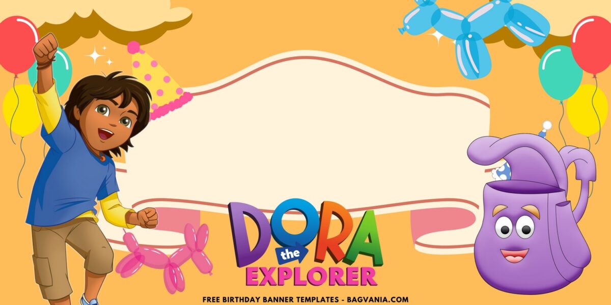 (Free Canva Template) Roaring Fun Dora & Friends Birthday Banner Templates B