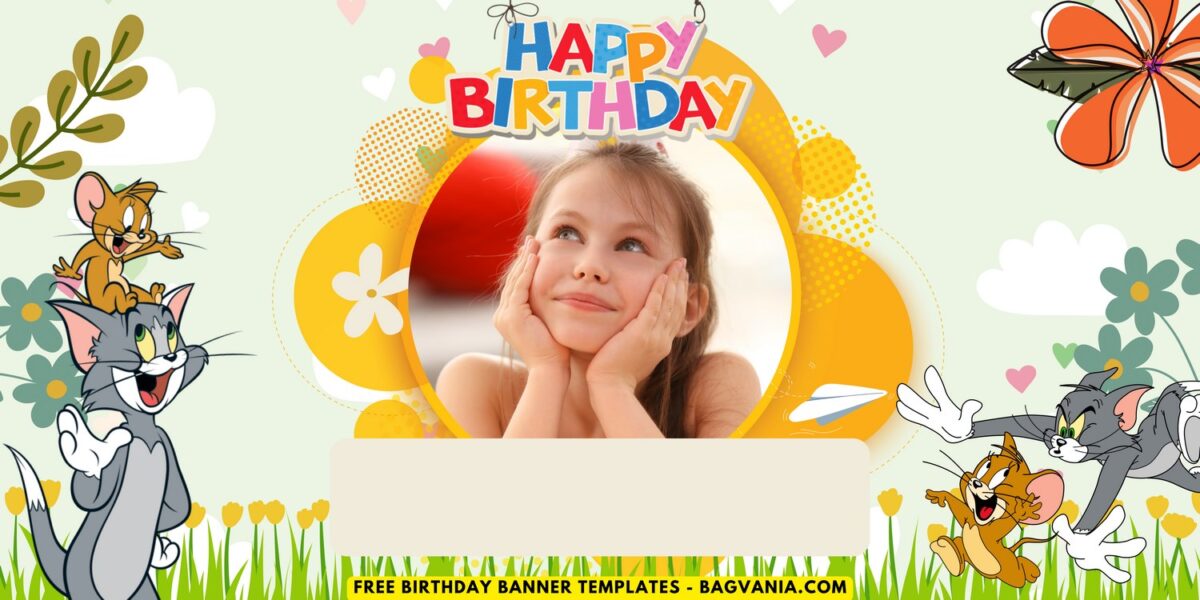 (Free Canva Template) Beautiful & Cute Tom & Jerry Birthday Banner Templates E