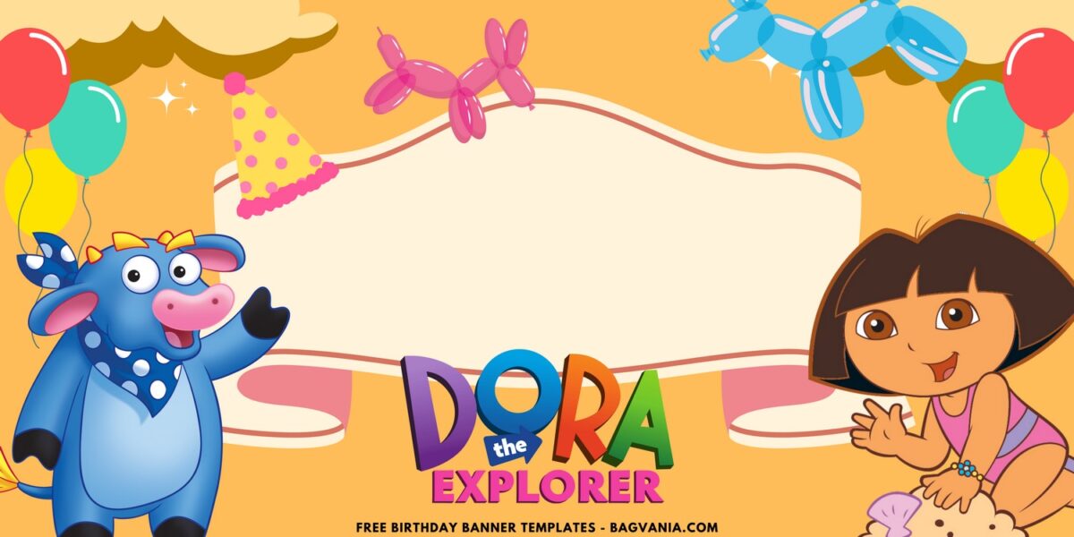 (Free Canva Template) Roaring Fun Dora & Friends Birthday Banner Templates C