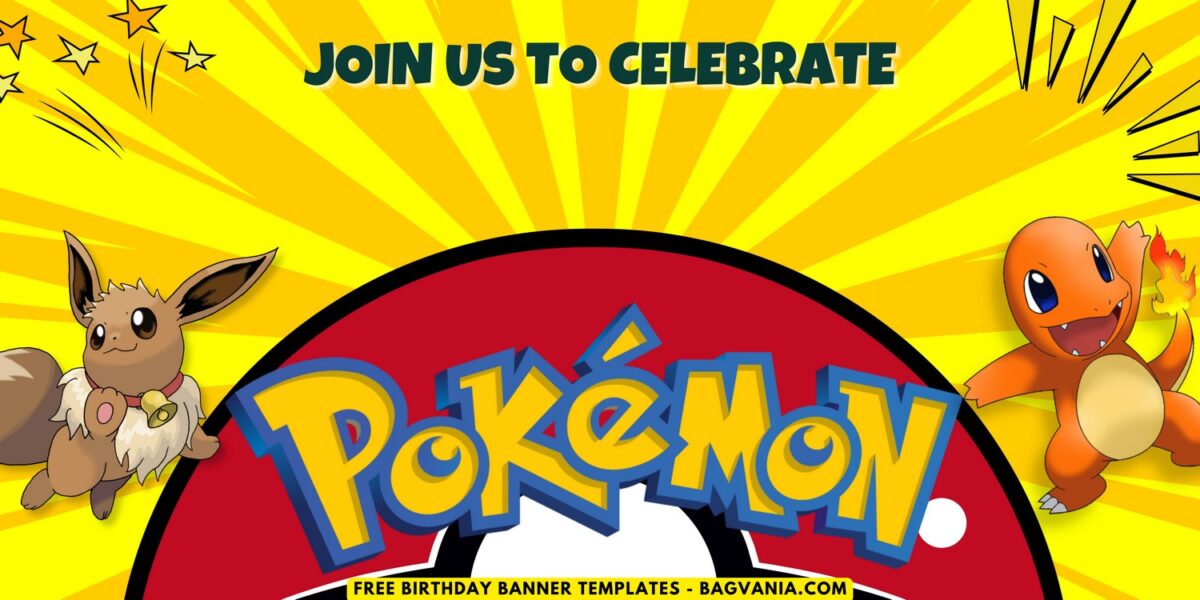 (Free Canva Template) Adorable Pokemon Universe Birthday Banner Templates C