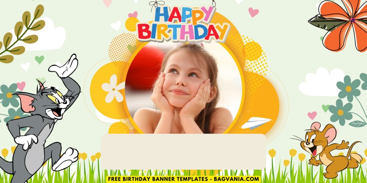 (Free Canva Template) Beautiful & Cute Tom & Jerry Birthday Banner Templates F