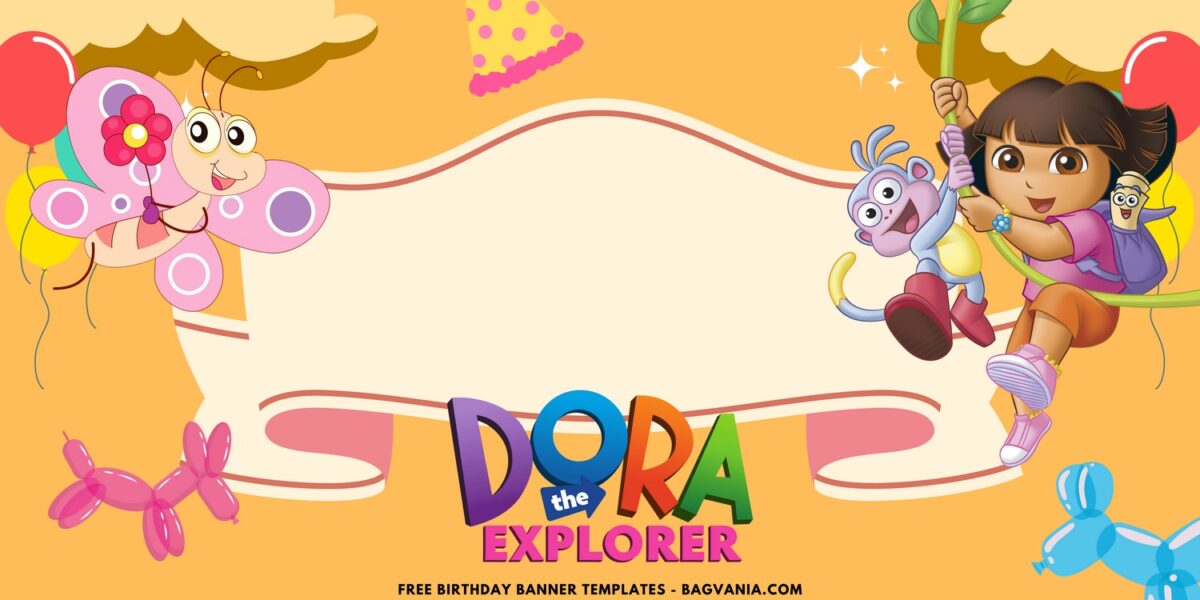 (Free Canva Template) Roaring Fun Dora & Friends Birthday Banner Templates D