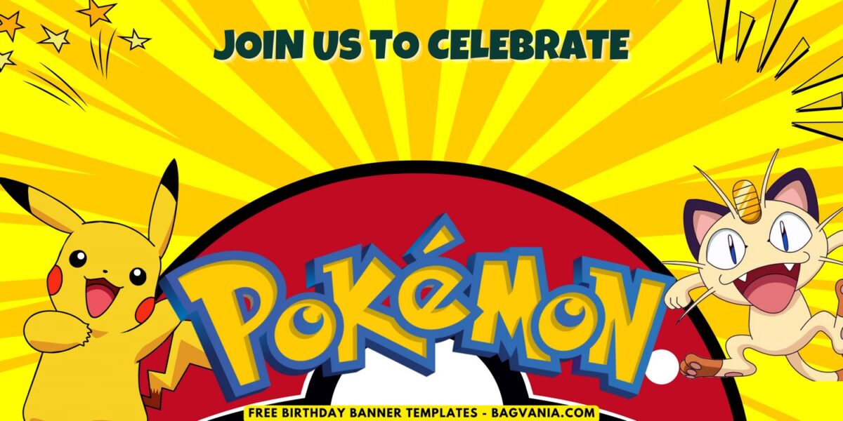 (Free Canva Template) Adorable Pokemon Universe Birthday Banner Templates D