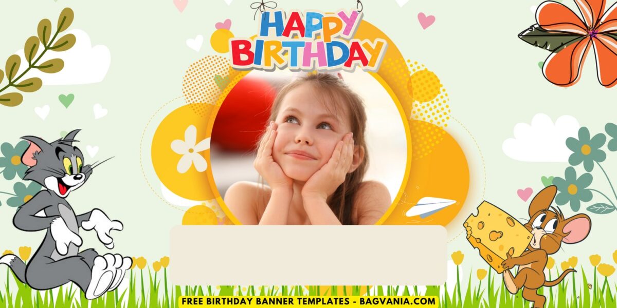 (Free Canva Template) Beautiful & Cute Tom & Jerry Birthday Banner Templates G