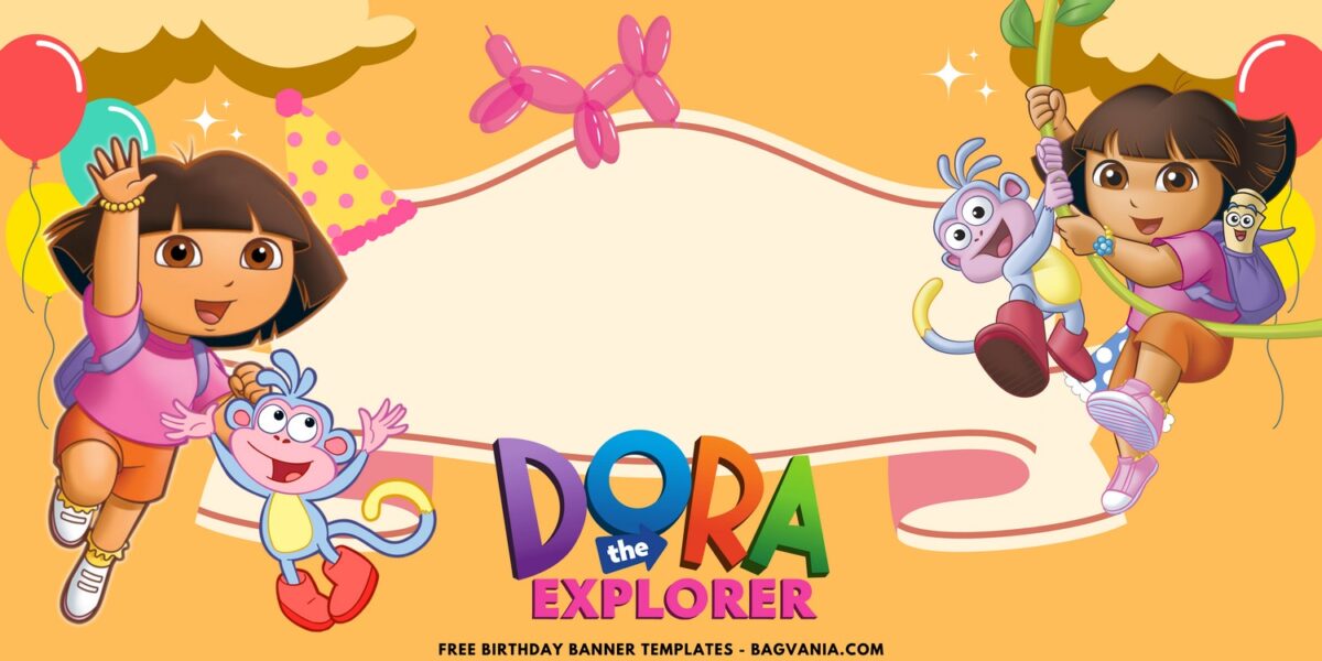 (Free Canva Template) Roaring Fun Dora & Friends Birthday Banner Templates E