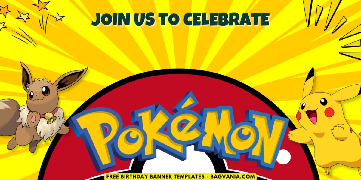 (Free Canva Template) Adorable Pokemon Universe Birthday Banner Templates E