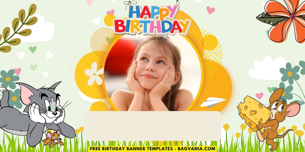 (Free Canva Template) Beautiful & Cute Tom & Jerry Birthday Banner Templates H