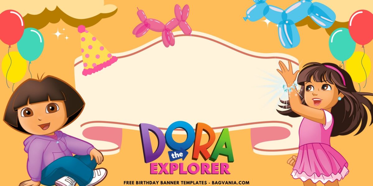 (Free Canva Template) Roaring Fun Dora & Friends Birthday Banner Templates F