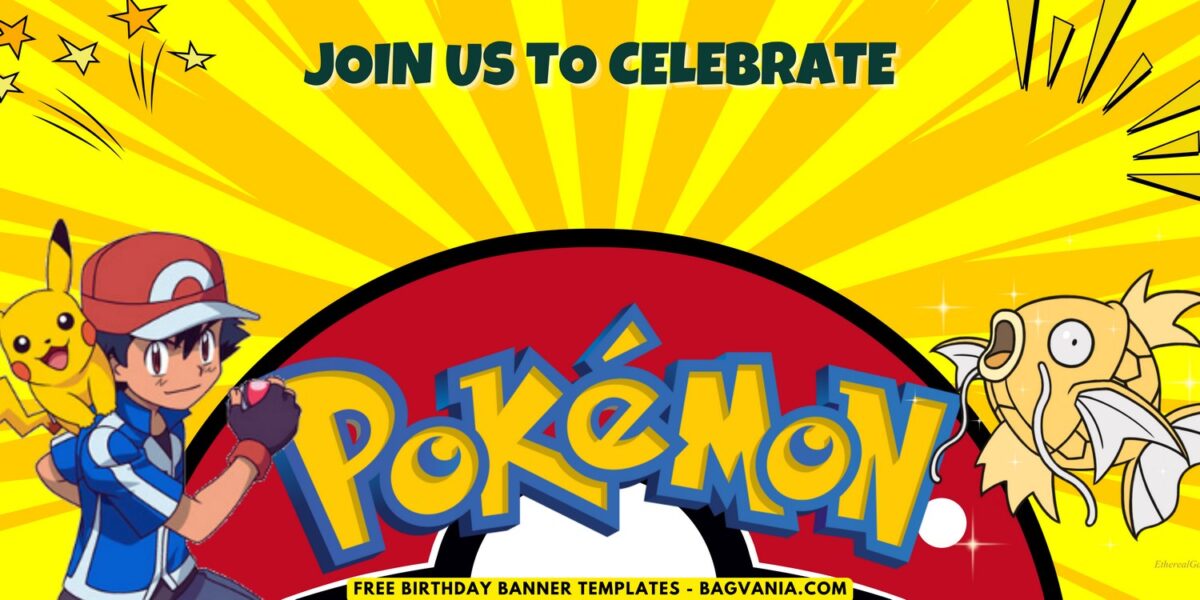 (Free Canva Template) Adorable Pokemon Universe Birthday Banner Templates F