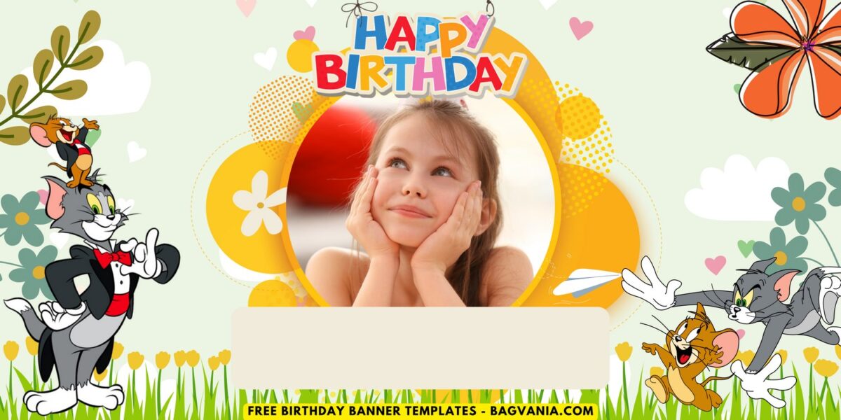 (Free Canva Template) Beautiful & Cute Tom & Jerry Birthday Banner Templates I