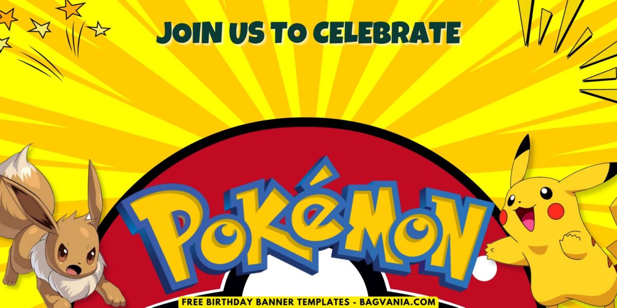 (Free Canva Template) Adorable Pokemon Universe Birthday Banner Templates I