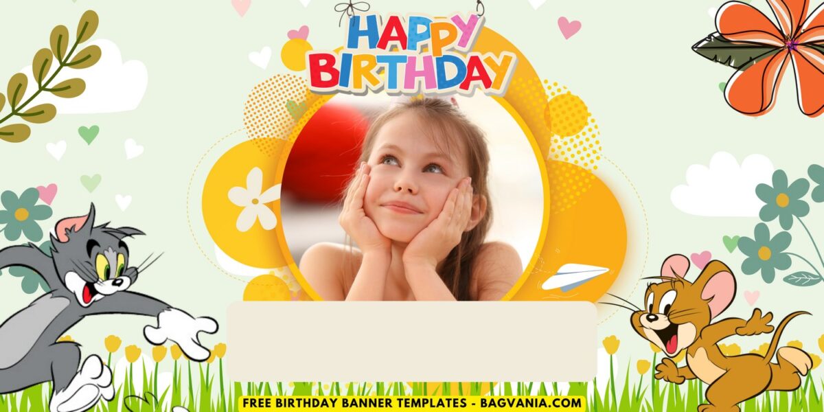 (Free Canva Template) Beautiful & Cute Tom & Jerry Birthday Banner Templates A