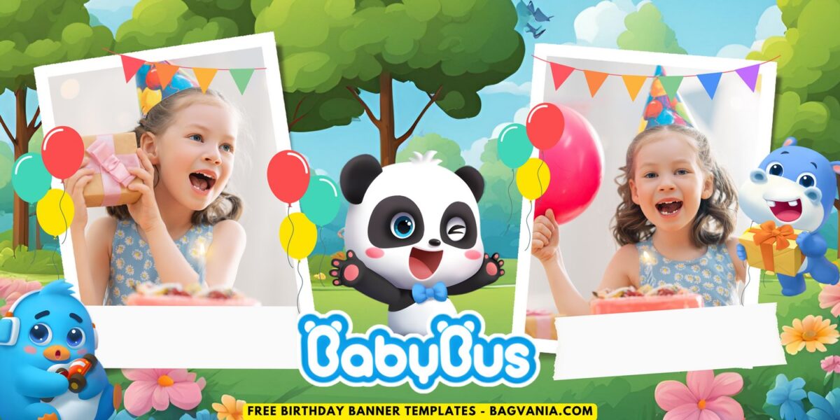 (Free Canva Template) Lovely BabyBus Birthday Banner Templates J