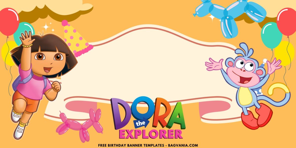 (Free Canva Template) Roaring Fun Dora & Friends Birthday Banner Templates G