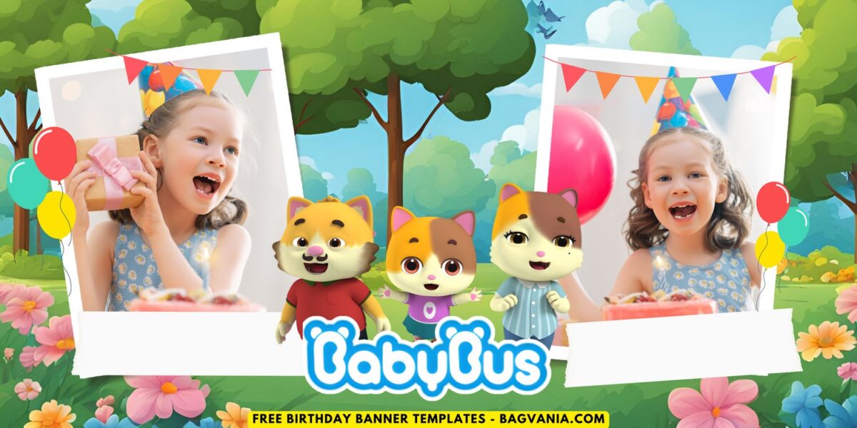 (Free Canva Template) Lovely BabyBus Birthday Banner Templates I