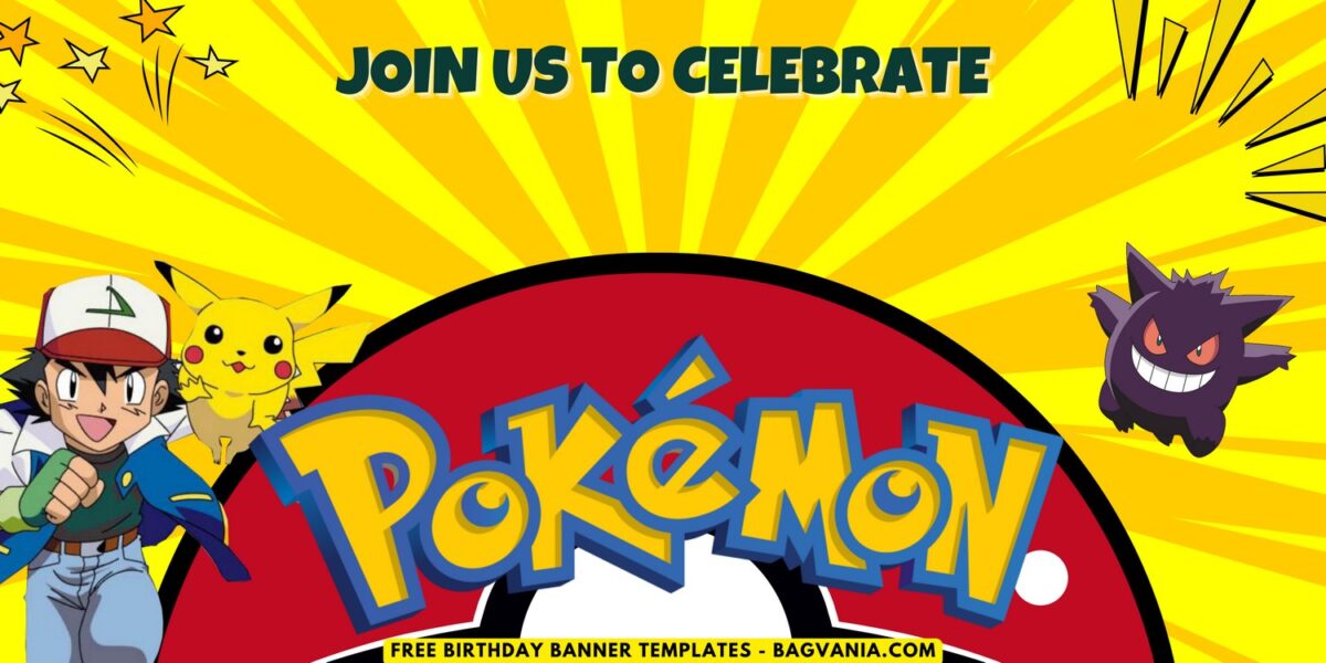 (Free Canva Template) Adorable Pokemon Universe Birthday Banner Templates H
