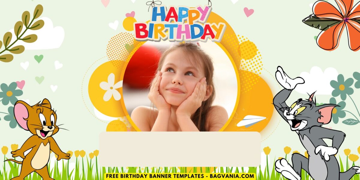 (Free Canva Template) Beautiful & Cute Tom & Jerry Birthday Banner Templates B