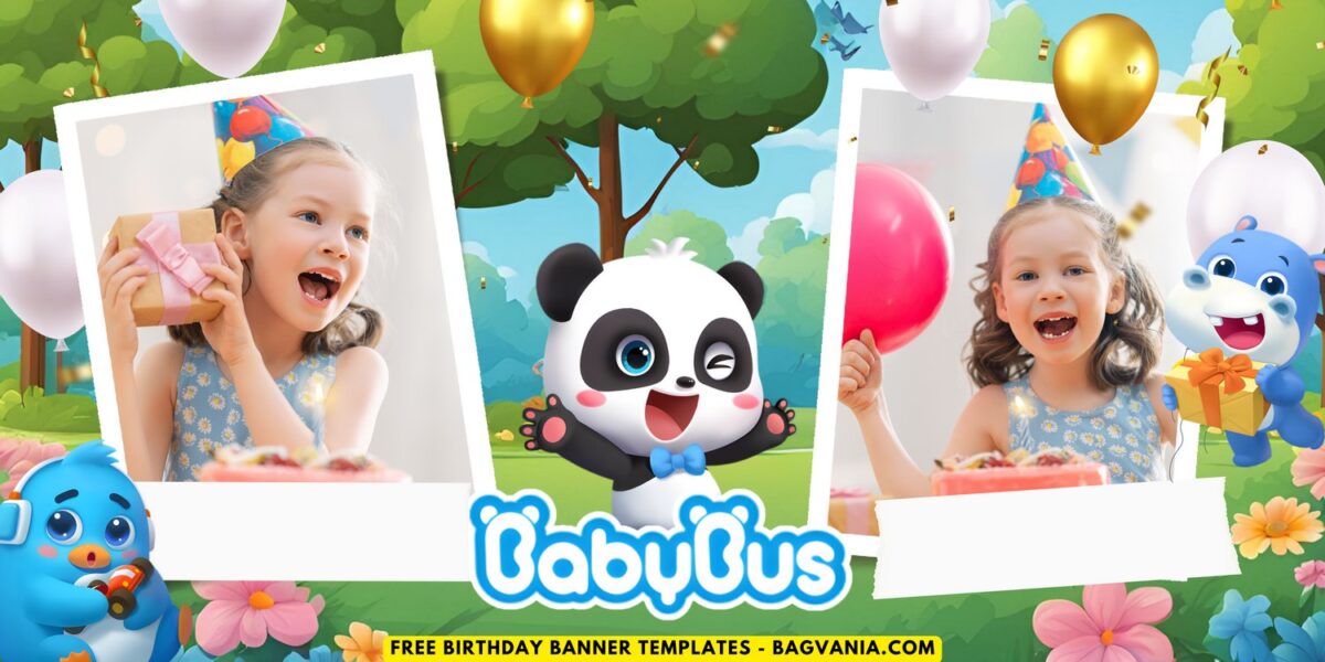 (Free Canva Template) Lovely BabyBus Birthday Banner Templates K