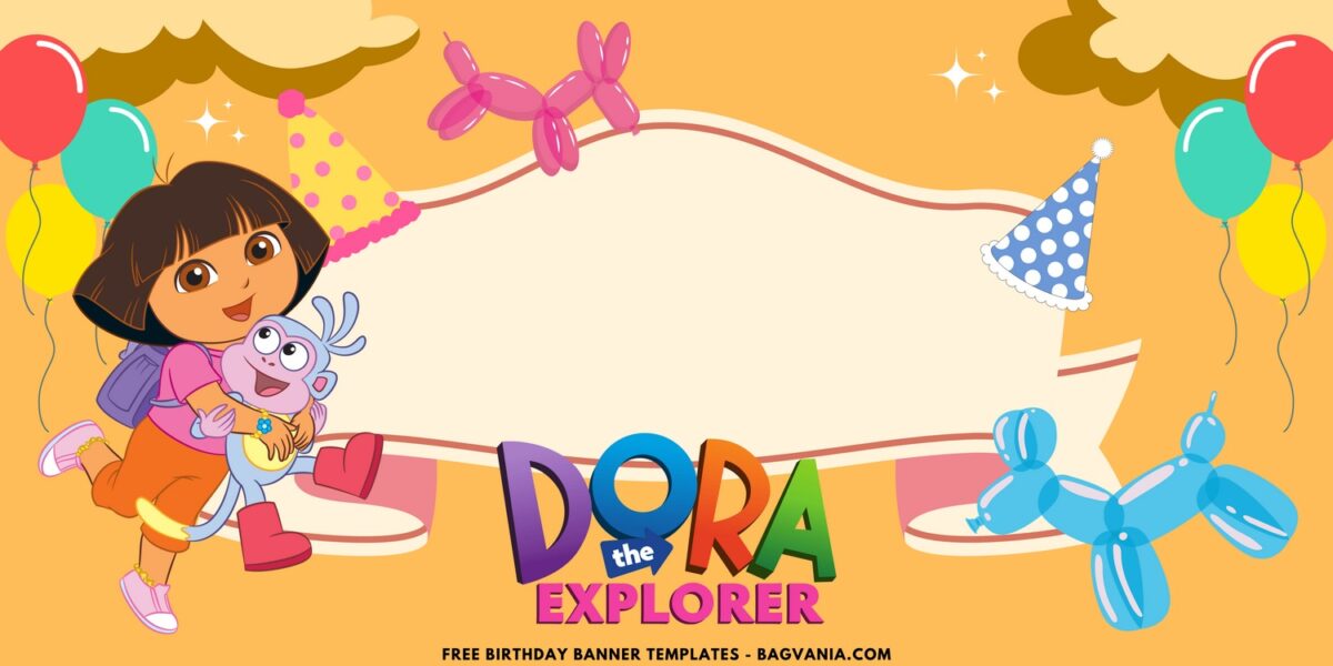(Free Canva Template) Roaring Fun Dora & Friends Birthday Banner Templates H