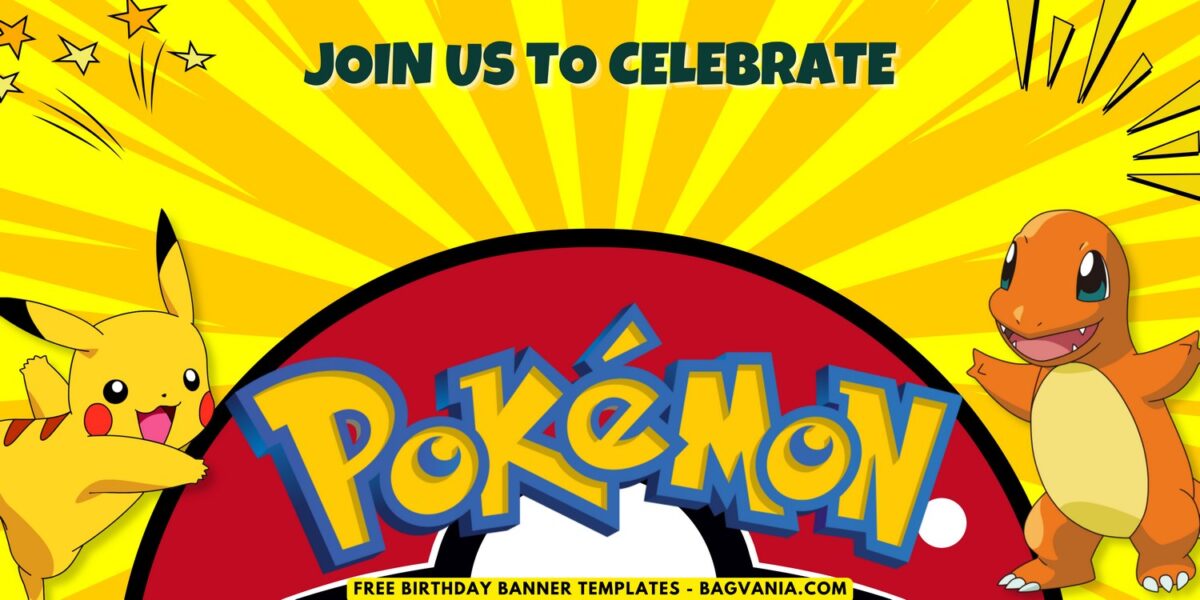 (Free Canva Template) Adorable Pokemon Universe Birthday Banner Templates K