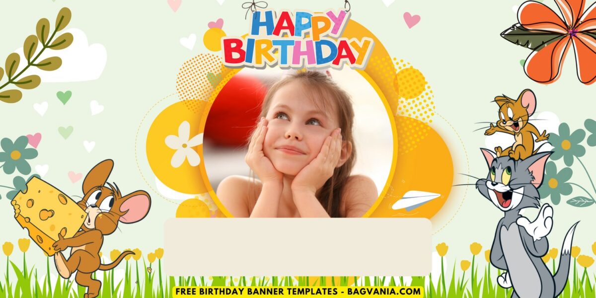 (Free Canva Template) Beautiful & Cute Tom & Jerry Birthday Banner Templates C