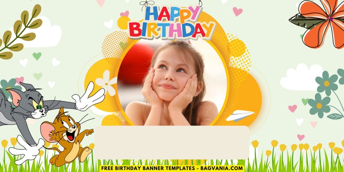 (Free Canva Template) Beautiful & Cute Tom & Jerry Birthday Banner Templates D