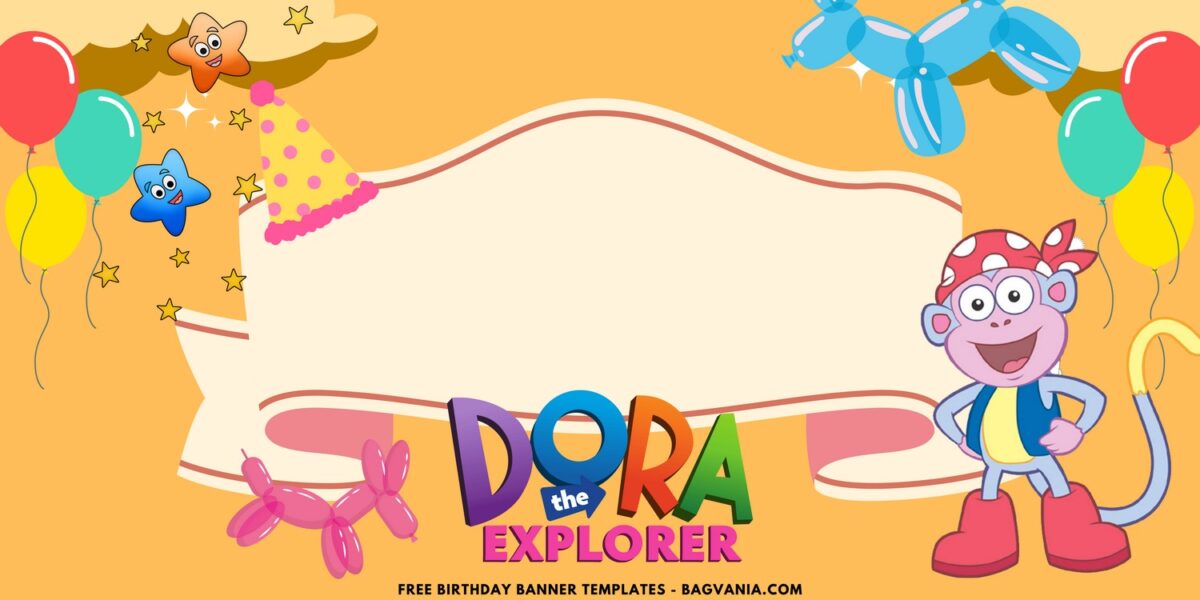 (Free Canva Template) Roaring Fun Dora & Friends Birthday Banner Templates A