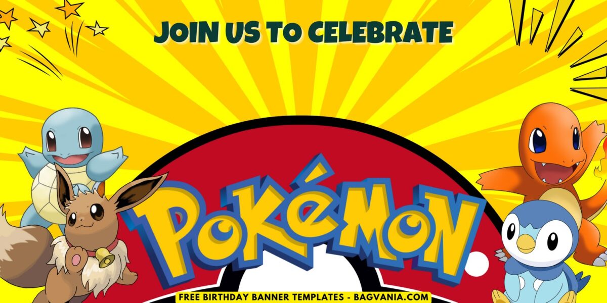 (Free Canva Template) Adorable Pokemon Universe Birthday Banner Templates A