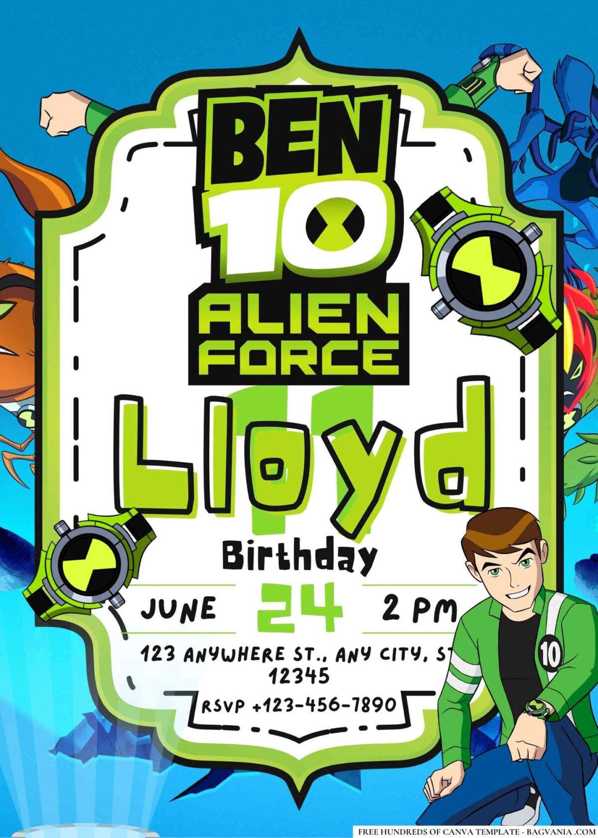 FREE Editable Ben 10 Alien Force Birthday Invitations