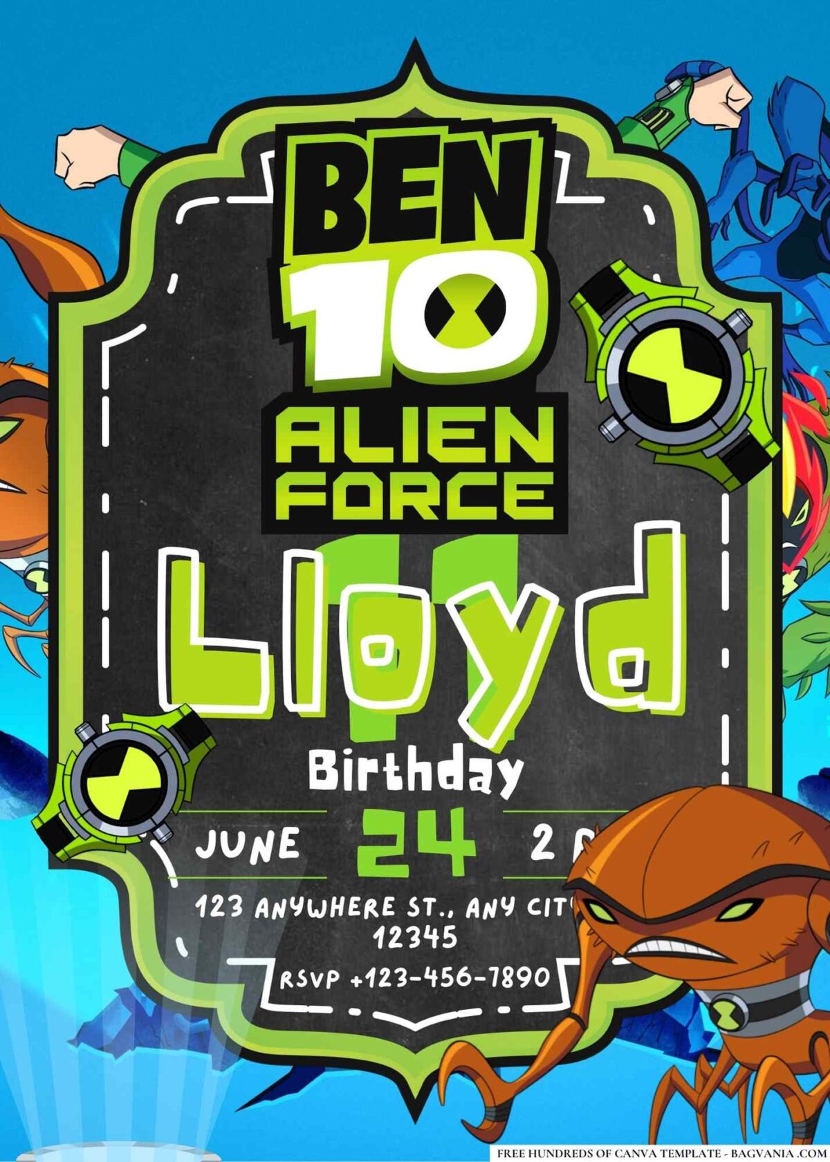 FREE Editable Ben 10 Alien Force Birthday Invitations