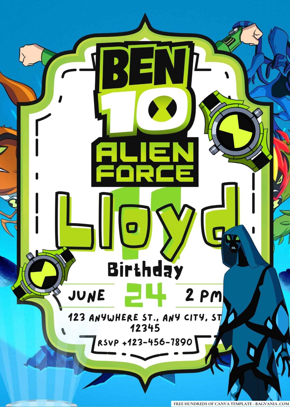 FREE Editable Ben 10 Alien Force Birthday Invitations