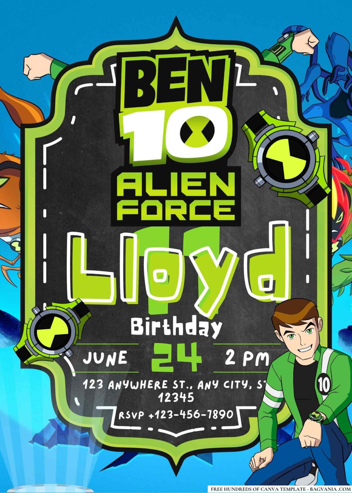 FREE Editable Ben 10 Alien Force Birthday Invitations