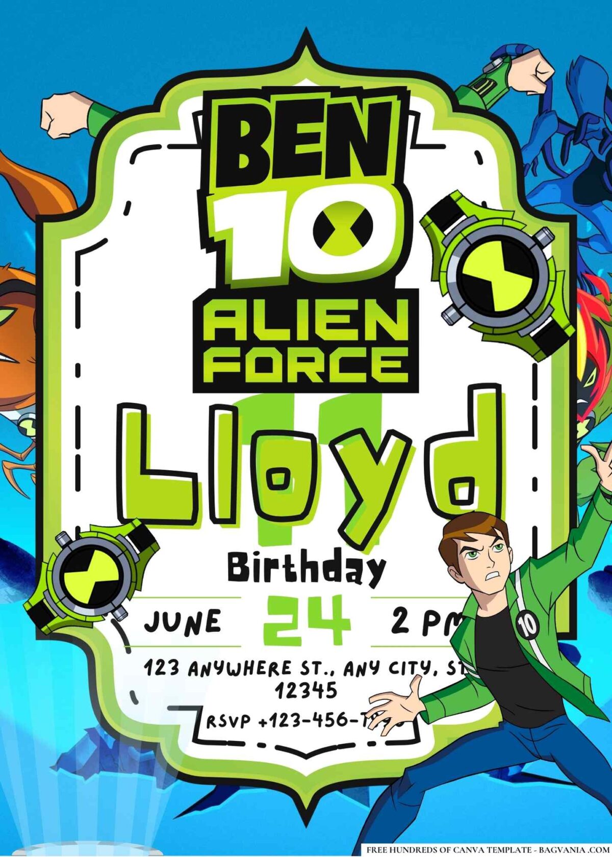 FREE Editable Ben 10 Alien Force Birthday Invitations