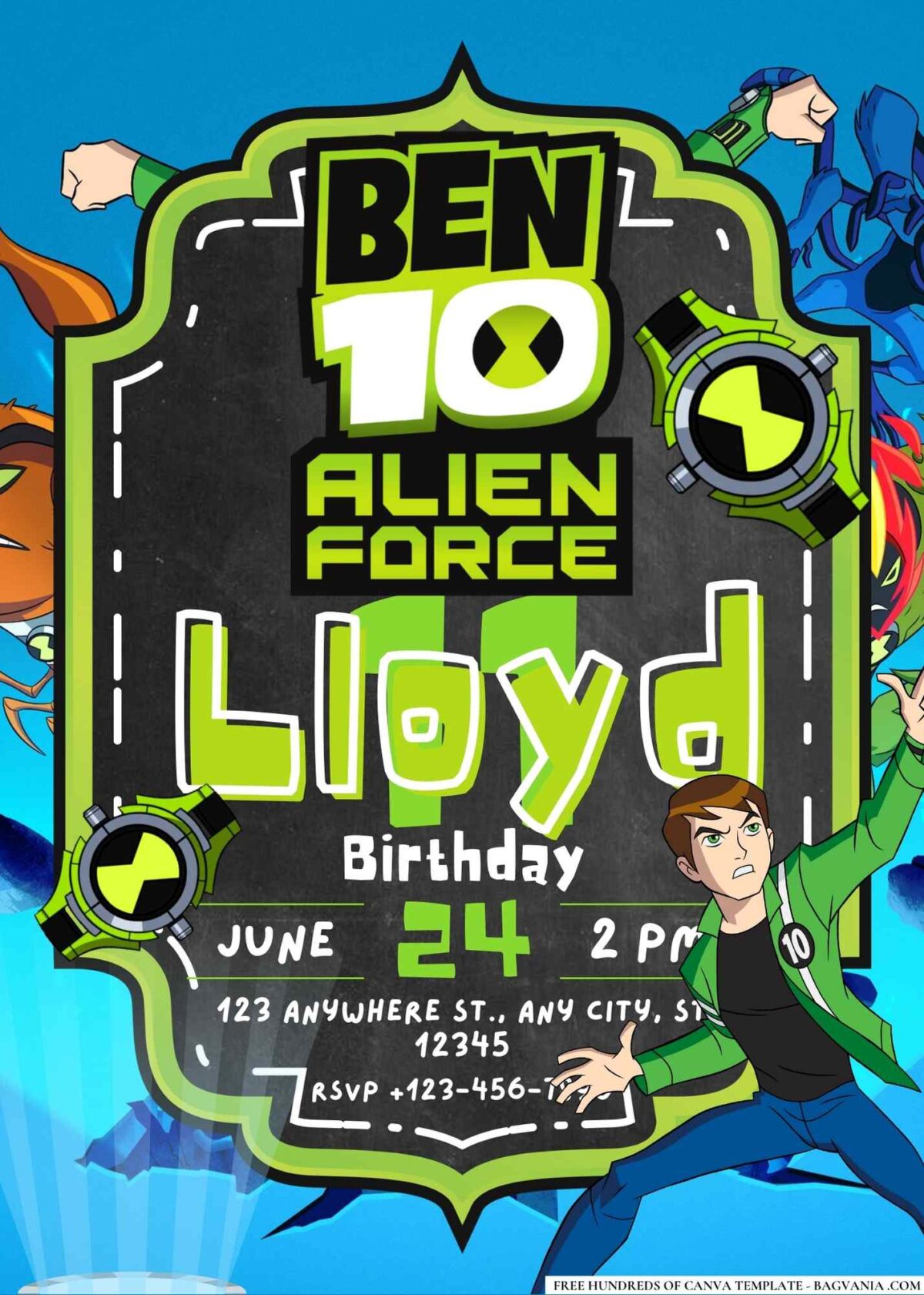 FREE Editable Ben 10 Alien Force Birthday Invitations