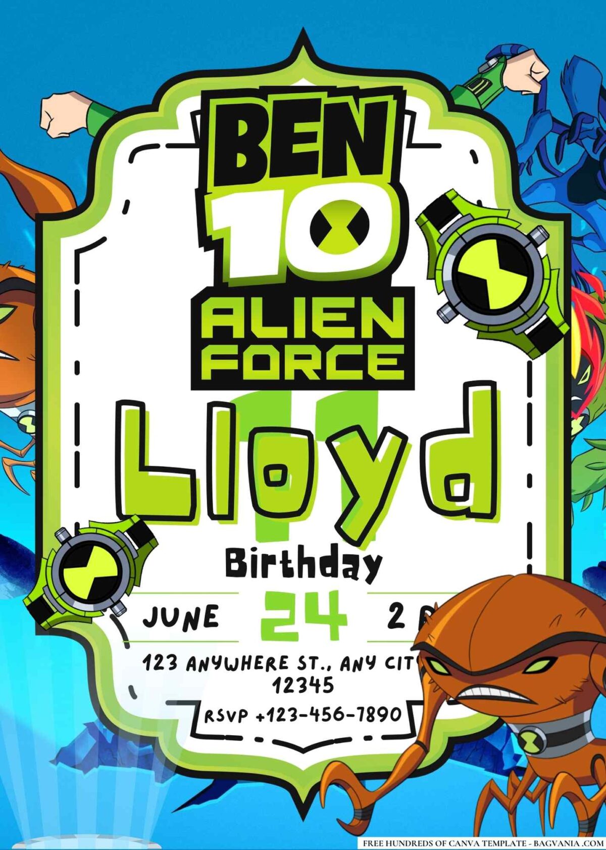 FREE Editable Ben 10 Alien Force Birthday Invitations