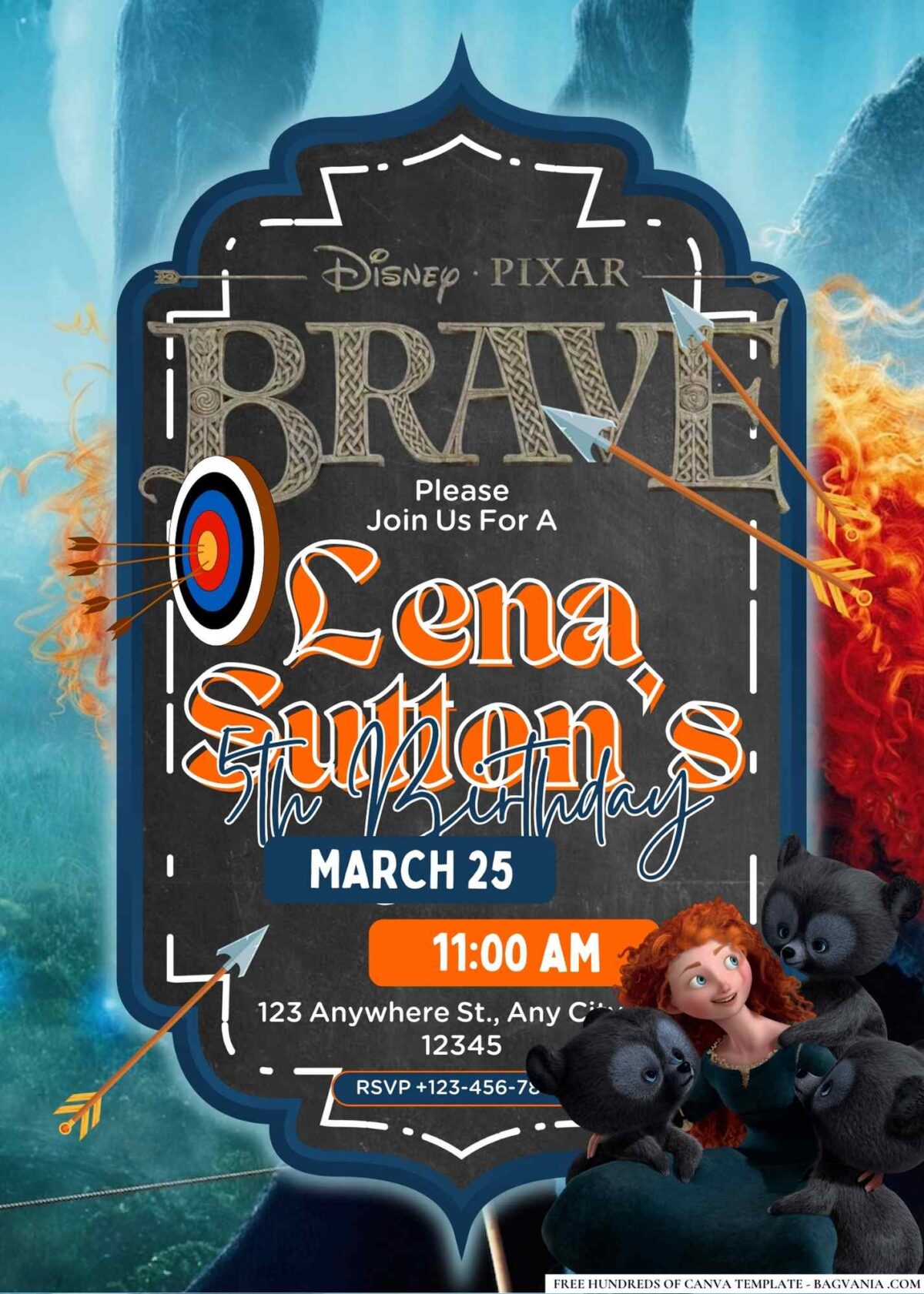 FREE Editable Disney Brave Birthday Invitations