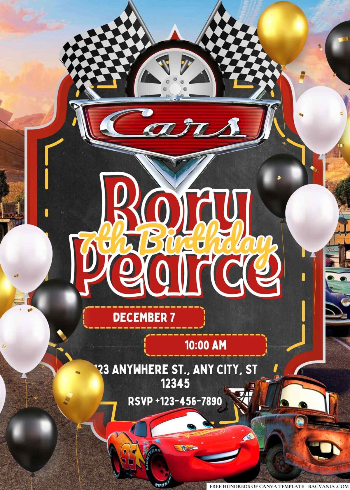FREE Editable Disney Cars Birthday Invitations