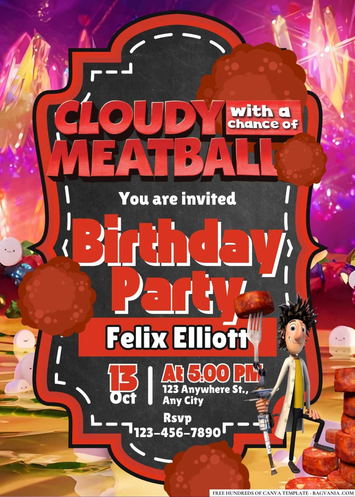 FREE Editable Cloudy with a Chance of Meatballs Birthday Invitations