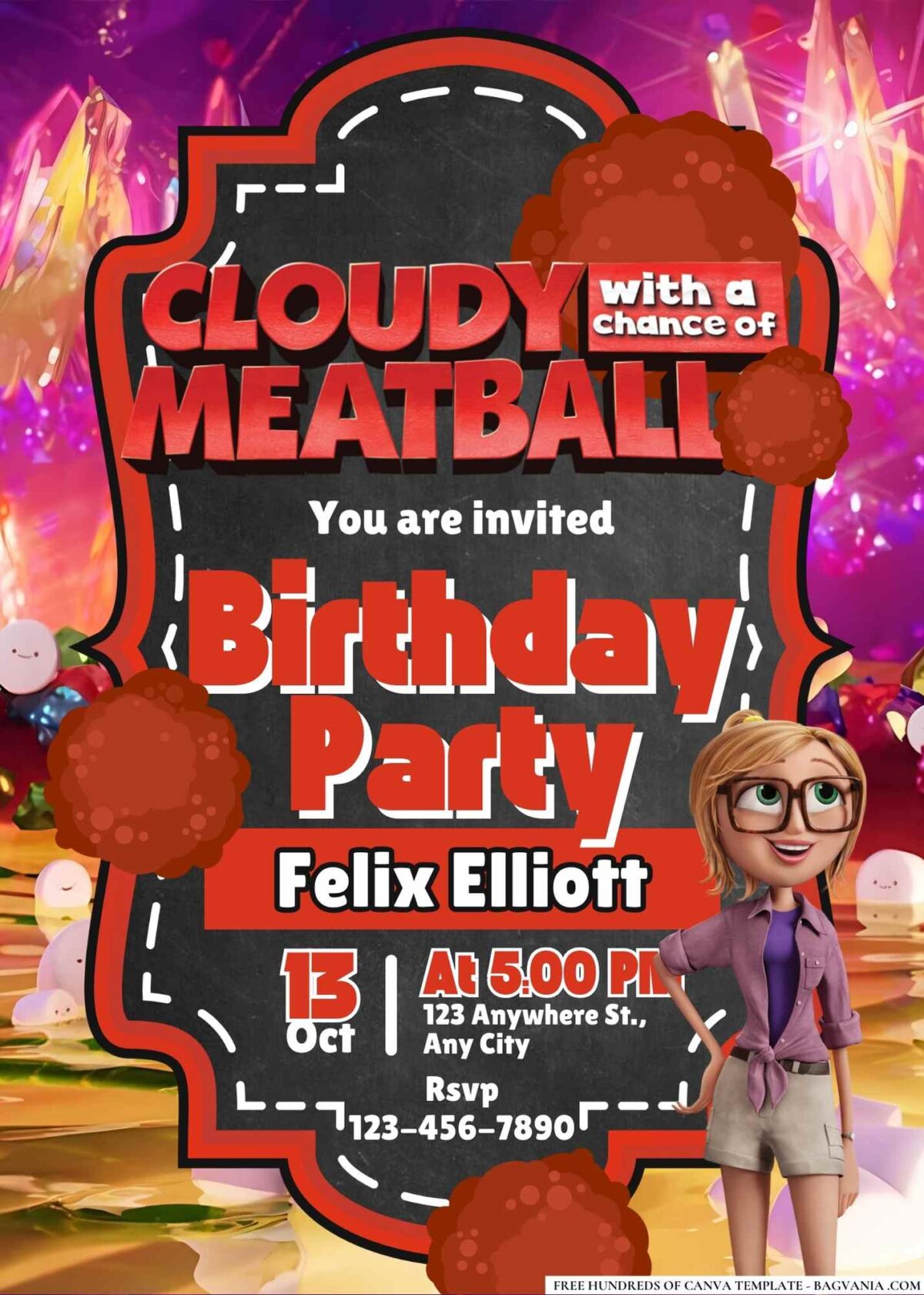 FREE Editable Cloudy with a Chance of Meatballs Birthday Invitations