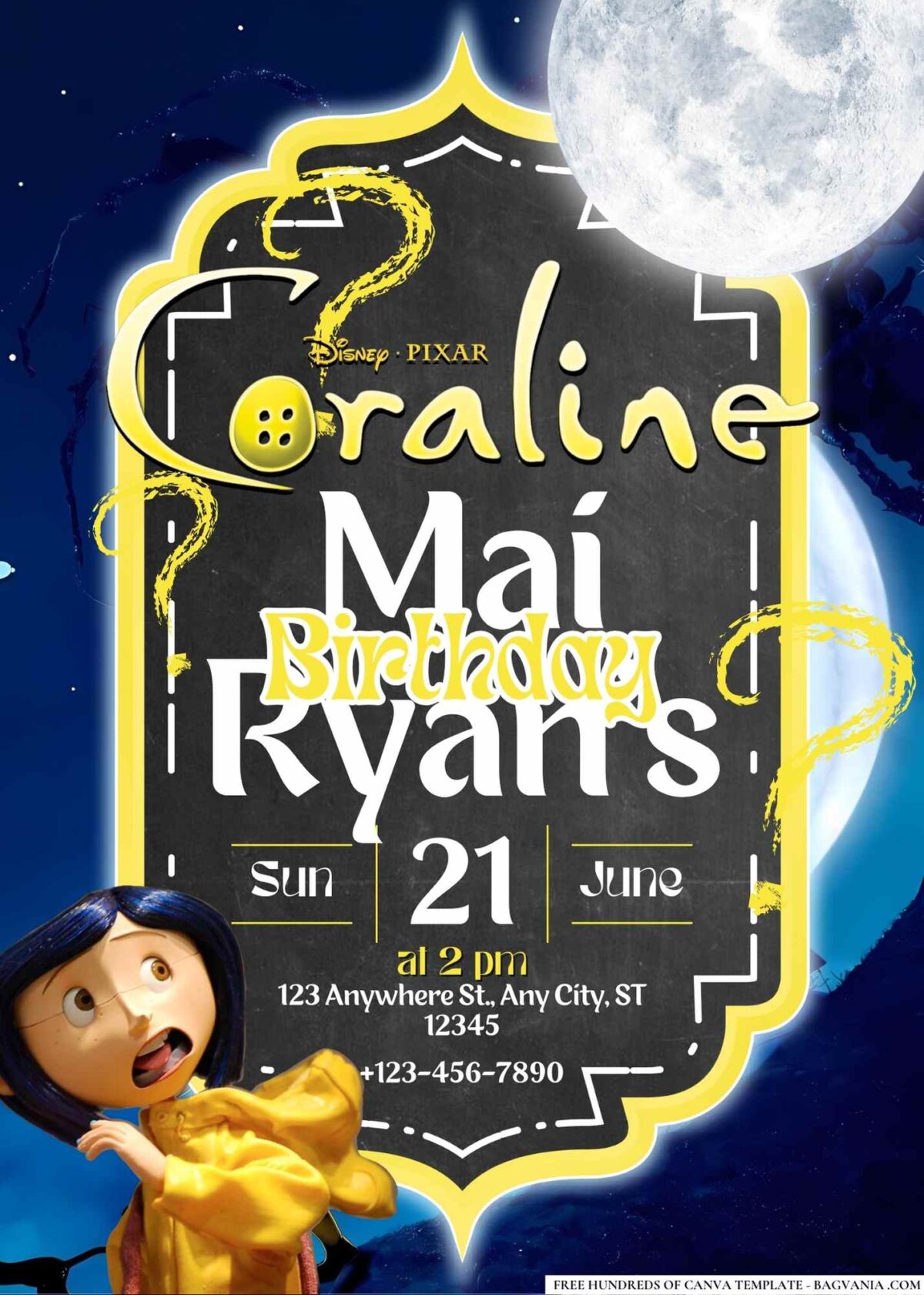 FREE Editable Coraline Birthday Invitations