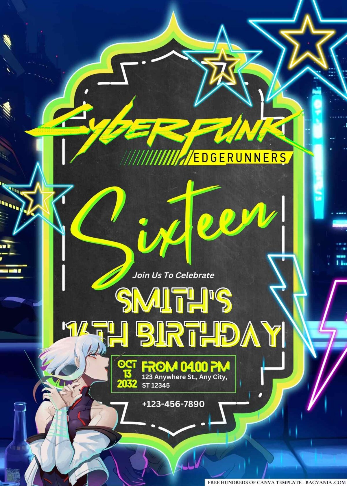 FREE Editable Cyberpunk Edgerunners Birthday Invitations
