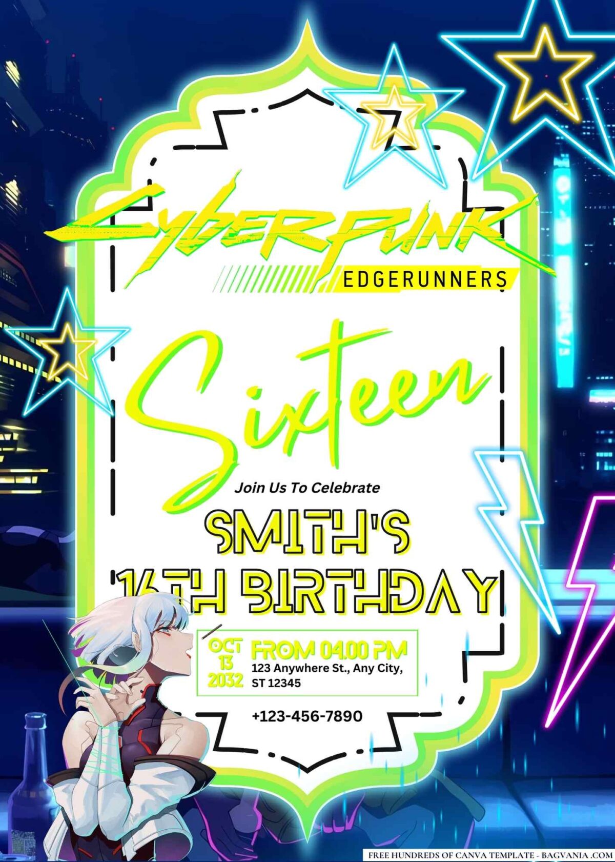FREE Editable Cyberpunk Edgerunners Birthday Invitations