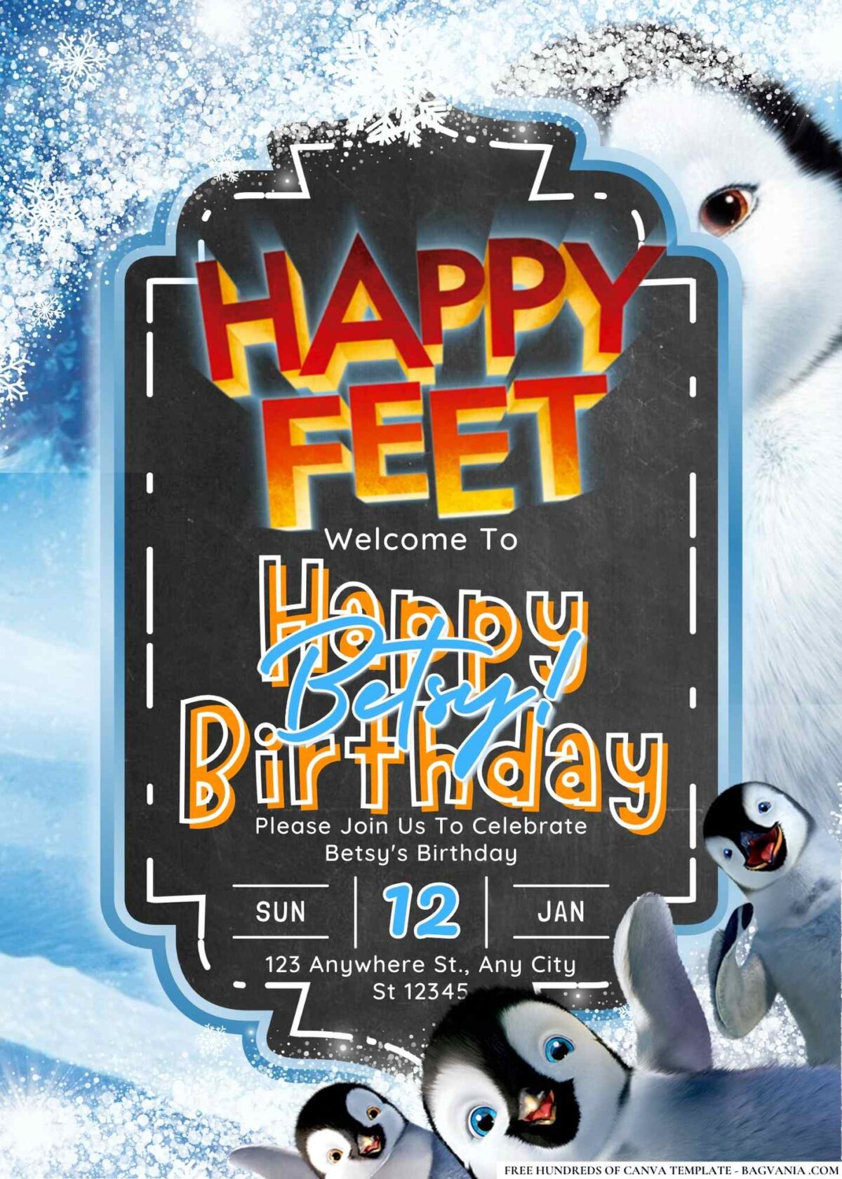 FREE Editable Happy Feet Birthday Invitations